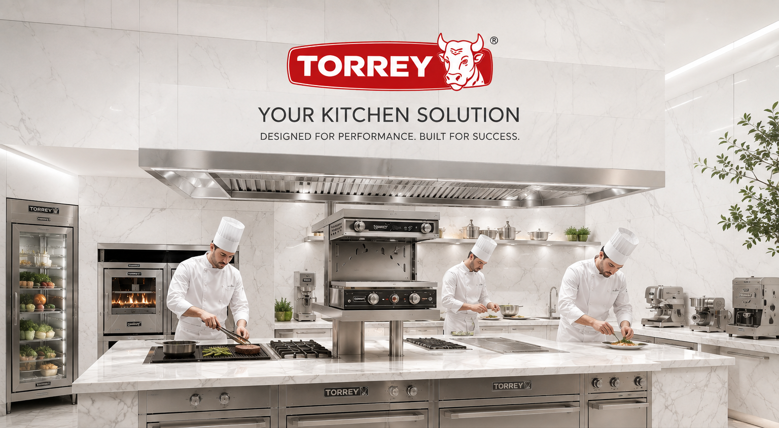 Torrey — Your Kitchen Solution. Chefs preparing dishes in a premium Torrey commercial kitchen.